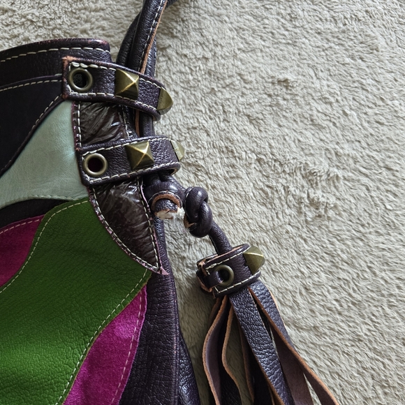 Emanuel Ungaro Paris Leather Fringe Crossbody Bag Boho Hippie Festival Purse - Picture 4 of 16